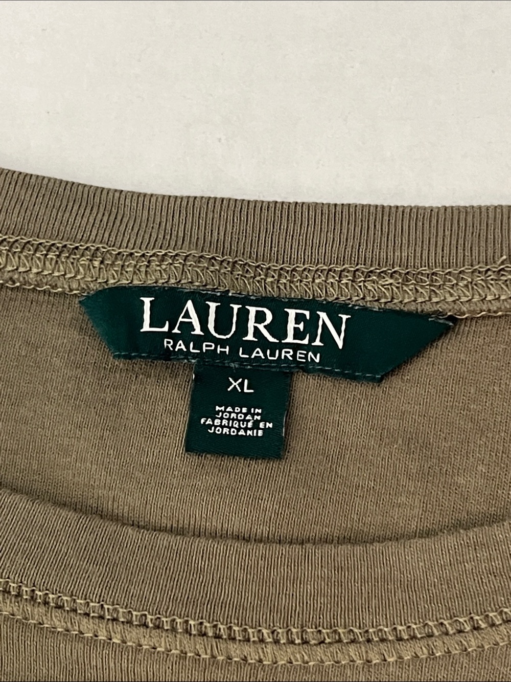 Ralph Lauren Olive Green Long-Sleeve Top with Brown Shoulder Tab size XL - Picture 12 of 12
